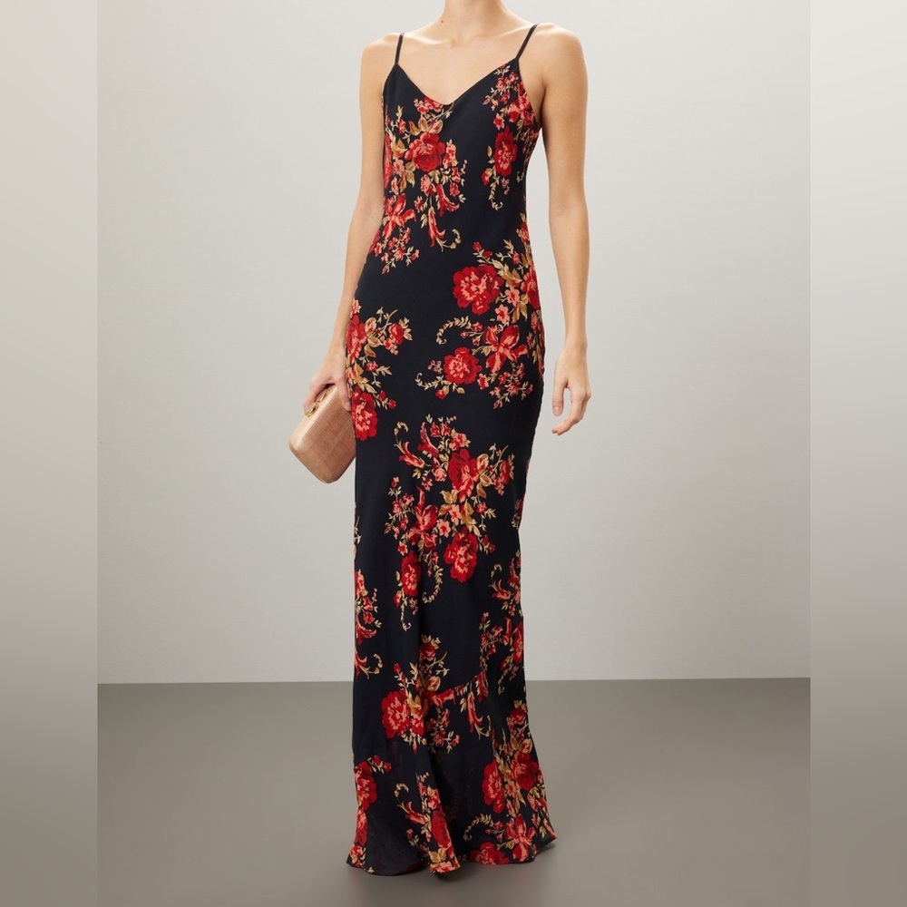 Reformation Parma Maxi Dress in Black with Roses